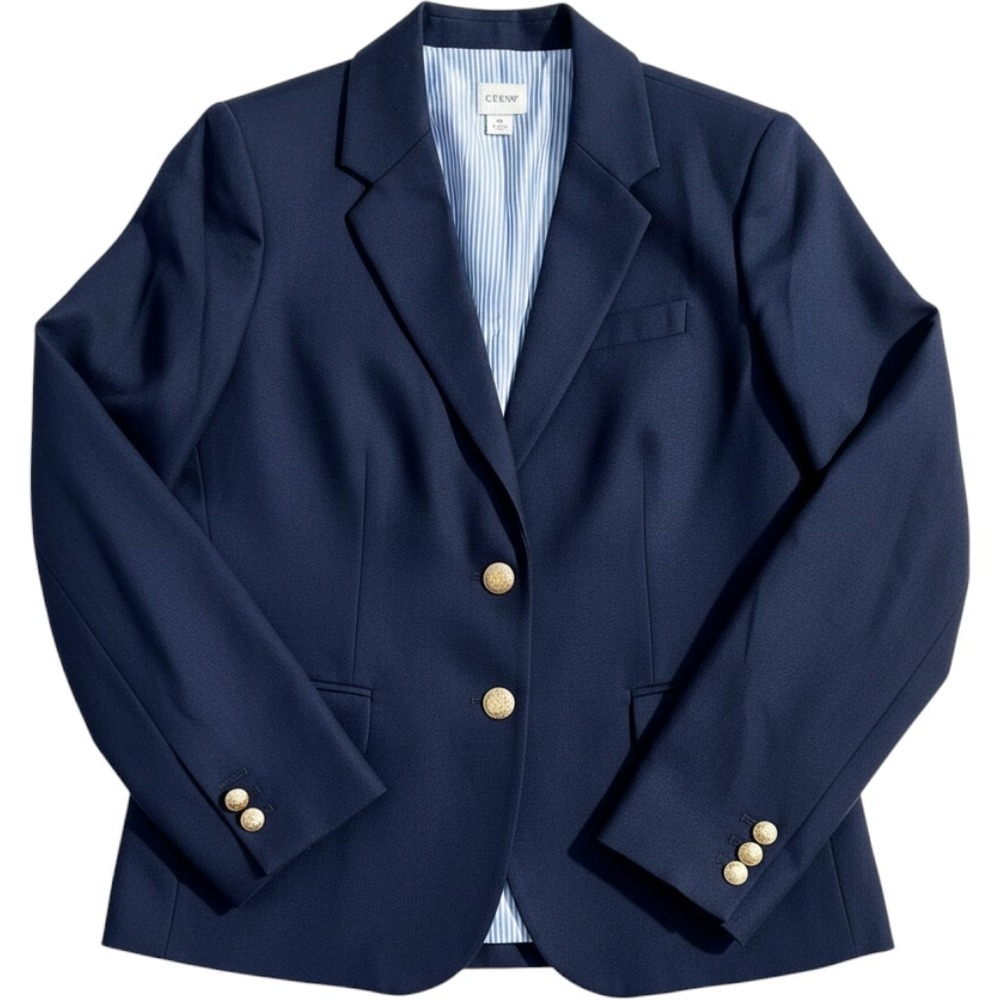 J.Crew Navy Blue Wool Blend Schoolboy Blazer Gold Crest Buttons Size 6 - Picture 8 of 14